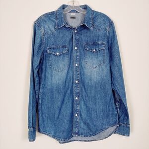 8 By Yoox Men's Button Down Jean Denim Shirt in Blue Size Small 100% Cotton NEW
